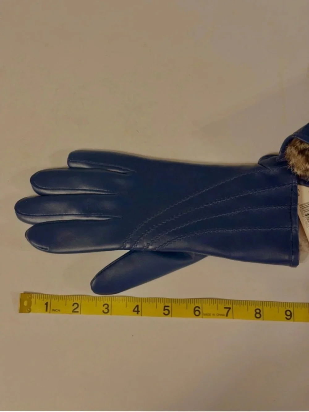 Vintage Ladies Gloves Navy Montgomery Ward Rabbit Fur Lined Vinyl NWT Sz M Retro